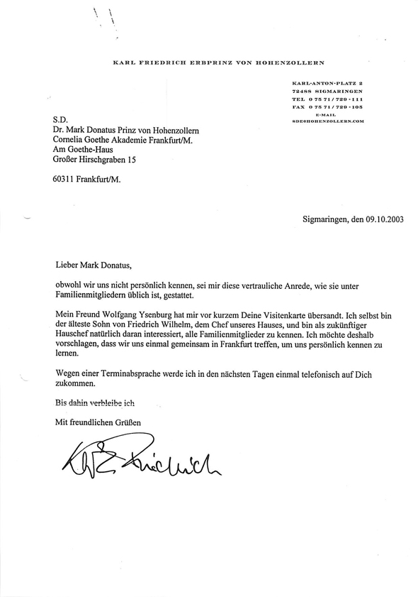 Brief Karl Friedrich